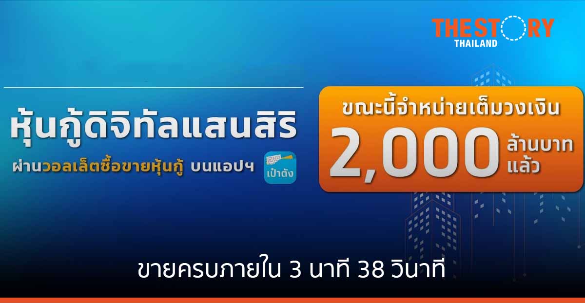 “หุ้นกู้ดิจิทัลแสนสิริ” บนเป๋าตัง ขายครบ 2,000 ล้านบาท ภายใน 3 นาที 38 วินาท
