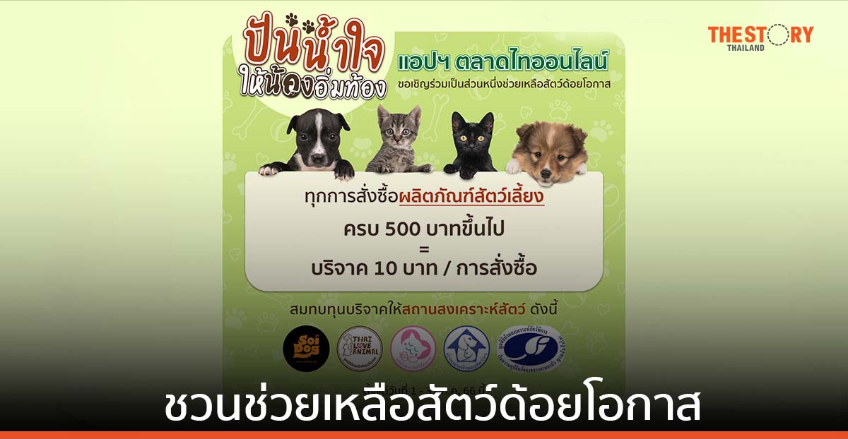 ตลาดไทออนไลน์ ชวนช่วยเหลือสัตว์ด้อยโอกาส จัดแคมเปญ ‘ปันน้ำใจ ให้น้องอิ่มท้อง’